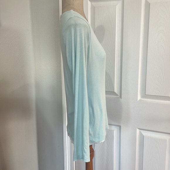 Vintage loft long sleeve top lace up side layered green white cotton stretch L - Picture 4 of 10